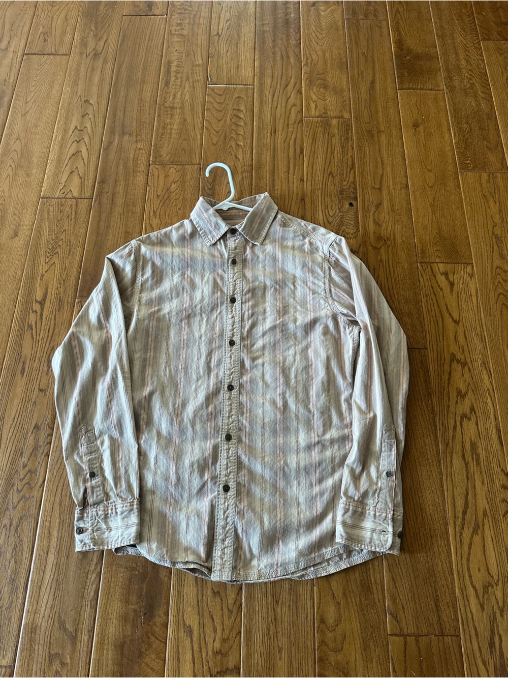 Sonoma Men's Casual Button-Down Shirt in Light Tan and Ivory Stripes
